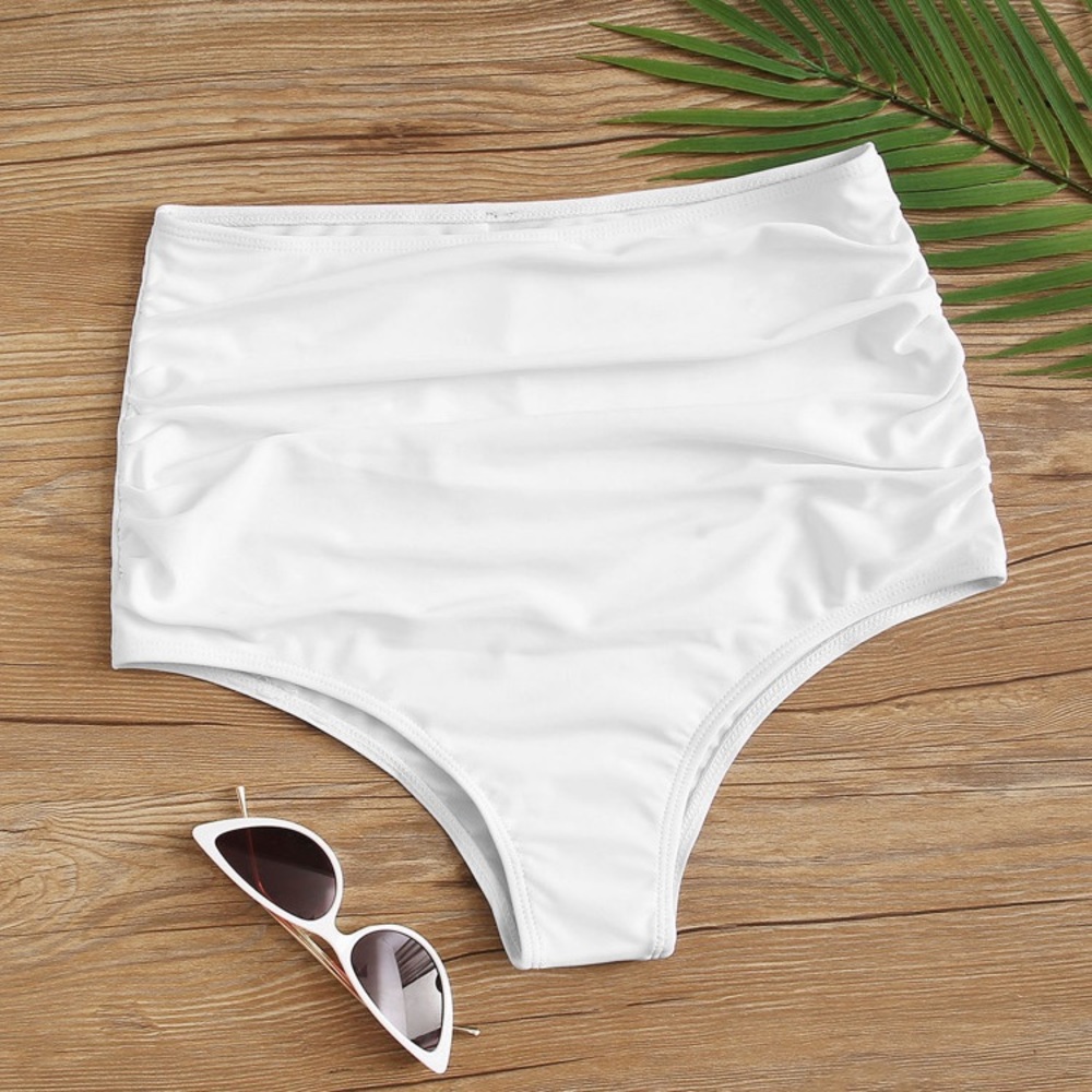 BNWT White Ruched High-Waisted Bikini Bottoms